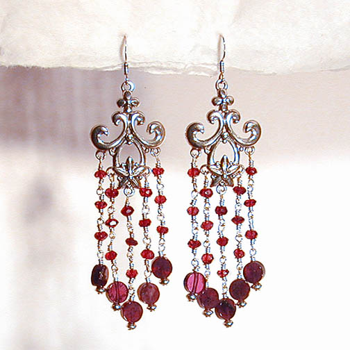 Faceted Garnet Fleur de Lis Chandelier Earrings